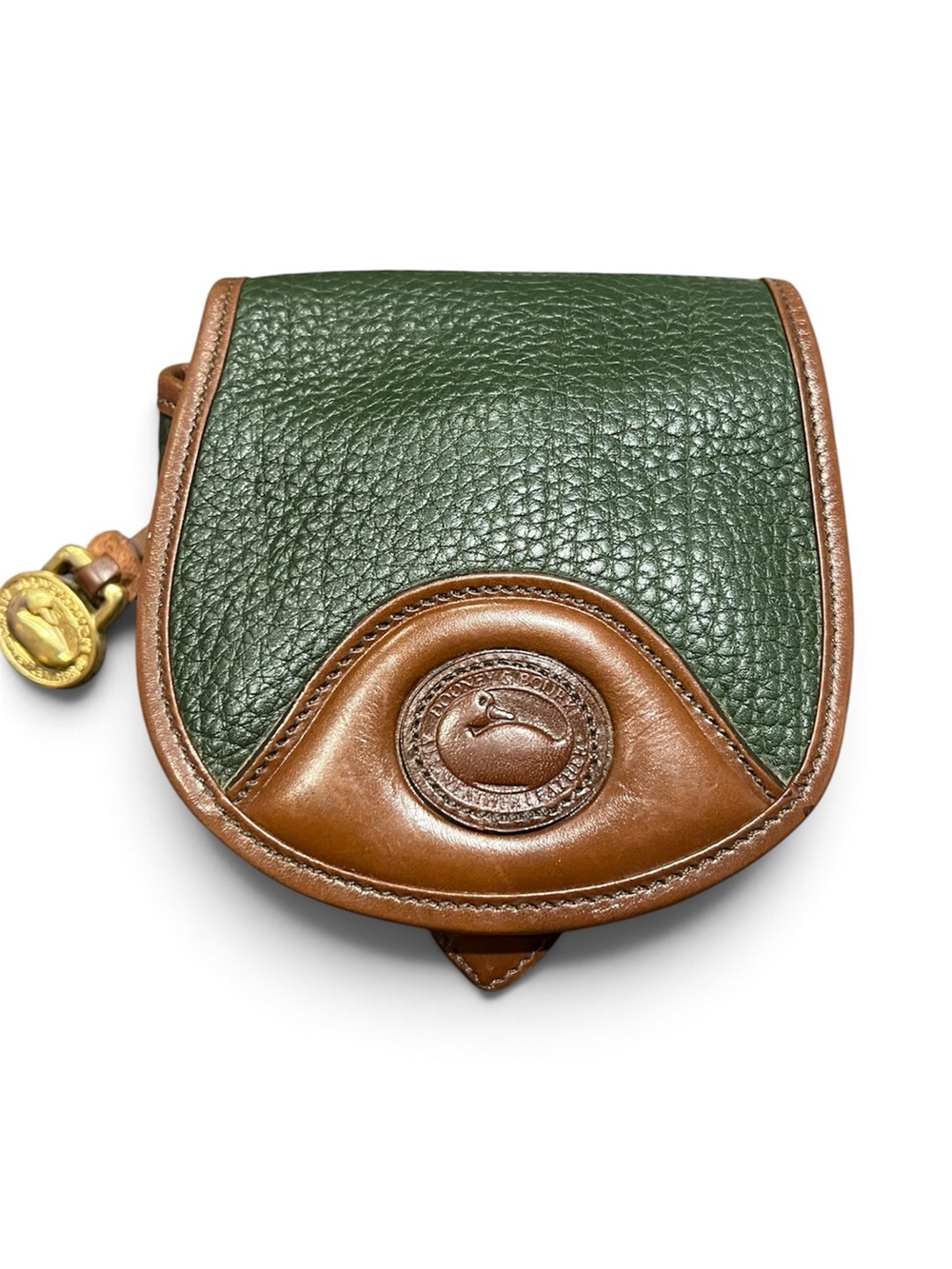 Vintage Dooney & Bourke All-Weather Leather coin purse in fir green and Britis